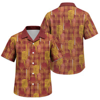 Aloha Hawaii Vintage Kahili Pa'a Lima Family Matching Off Shoulder Short Dress and Hawaiian Shirt Palaka Print Hilo Royal Red-Yellow LT7 Son's Shirt Red - Polynesian Pride