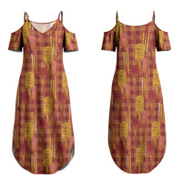 Aloha Hawaii Vintage Kahili Pa'a Lima Family Matching Summer Maxi Dress and Hawaiian Shirt Palaka Print Hilo Royal Red-Yellow LT7 Mom's Dress Red - Polynesian Pride