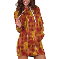 Aloha Hawaii Vintage Kahili Pa'a Lima Hoodie Dress Palaka Print Hilo Royal Red-Yellow
