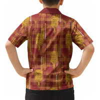 Aloha Hawaii Vintage Kahili Pa'a Lima Kid Hawaiian Shirt Palaka Print Hilo Royal Red-Yellow LT7 - Polynesian Pride