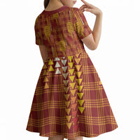 Aloha Hawaii Vintage Kahili Pa'a Lima Kid Short Sleeve Dress Palaka Print Hilo Royal Red-Yellow LT7 - Polynesian Pride