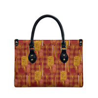 Aloha Hawaii Vintage Kahili Pa'a Lima Leather Bag Palaka Print Hilo Royal Red-Yellow