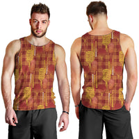 Aloha Hawaii Vintage Kahili Pa'a Lima Men Tank Top Palaka Print Hilo Royal Red-Yellow