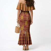 Aloha Hawaii Vintage Kahili Pa'a Lima Mermaid Dress Palaka Print Hilo Royal Red-Yellow LT7 - Polynesian Pride