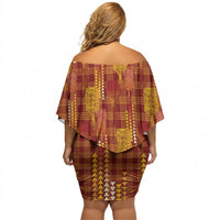 Aloha Hawaii Vintage Kahili Pa'a Lima Off Shoulder Short Dress Palaka Print Hilo Royal Red-Yellow LT7 - Polynesian Pride
