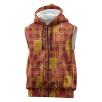 Aloha Hawaii Vintage Kahili Pa'a Lima Sleeveless Zip Hoodie Palaka Print Hilo Royal Red-Yellow