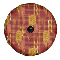 Aloha Hawaii Vintage Kahili Pa'a Lima Spare Tire Cover Palaka Print Hilo Royal Red-Yellow