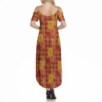 Aloha Hawaii Vintage Kahili Pa'a Lima Summer Maxi Dress Palaka Print Hilo Royal Red-Yellow