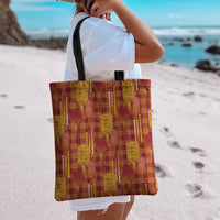 Aloha Hawaii Vintage Kahili Pa'a Lima Tote Bag Palaka Print Hilo Royal Red-Yellow