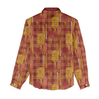 Aloha Hawaii Vintage Kahili Pa'a Lima Women Casual Shirt Palaka Print Hilo Royal Red-Yellow