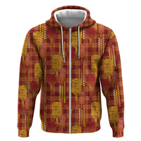Aloha Hawaii Vintage Kahili Pa'a Lima Zip Hoodie Palaka Print Hilo Royal Red-Yellow