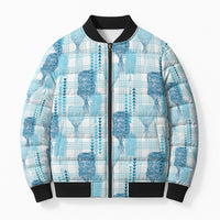 Aloha Hawaii Vintage Kahili Pa'a Lima Bomber Puffer Jacket Palaka Print Oceanic Turquoise