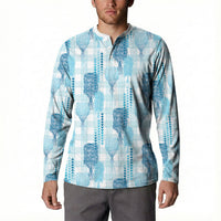 Aloha Hawaii Vintage Kahili Pa'a Lima Button Sweatshirt Palaka Print Oceanic Turquoise