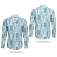 Aloha Hawaii Vintage Kahili Pa'a Lima Couples Matching Short Sleeve Bodycon Dress and Long Sleeve Button Shirt Palaka Print Oceanic Turquoise LT7 - Polynesian Pride