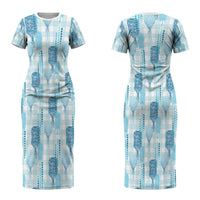 Aloha Hawaii Vintage Kahili Pa'a Lima Couples Matching Short Sleeve Bodycon Dress and Long Sleeve Button Shirt Palaka Print Oceanic Turquoise LT7 - Polynesian Pride