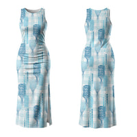Aloha Hawaii Vintage Kahili Pa'a Lima Couples Matching Tank Maxi Dress and Hawaiian Shirt Palaka Print Oceanic Turquoise