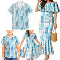 Aloha Hawaii Vintage Kahili Pa'a Lima Family Matching Mermaid Dress and Hawaiian Shirt Palaka Print Oceanic Turquoise LT7 - Polynesian Pride