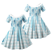 Aloha Hawaii Vintage Kahili Pa'a Lima Family Matching Mermaid Dress and Hawaiian Shirt Palaka Print Oceanic Turquoise LT7 Daughter's Dress Turquoise - Polynesian Pride