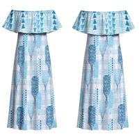 Aloha Hawaii Vintage Kahili Pa'a Lima Family Matching Off Shoulder Maxi Dress and Hawaiian Shirt Palaka Print Oceanic Turquoise