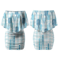Aloha Hawaii Vintage Kahili Pa'a Lima Family Matching Off Shoulder Short Dress and Hawaiian Shirt Palaka Print Oceanic Turquoise