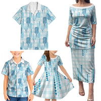 Aloha Hawaii Vintage Kahili Pa'a Lima Family Matching Puletasi and Hawaiian Shirt Palaka Print Oceanic Turquoise