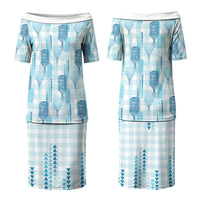 Aloha Hawaii Vintage Kahili Pa'a Lima Family Matching Puletasi and Hawaiian Shirt Palaka Print Oceanic Turquoise