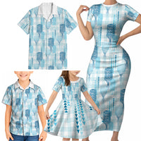 Aloha Hawaii Vintage Kahili Pa'a Lima Family Matching Short Sleeve Bodycon Dress and Hawaiian Shirt Palaka Print Oceanic Turquoise