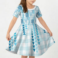 Aloha Hawaii Vintage Kahili Pa'a Lima Kid Short Sleeve Dress Palaka Print Oceanic Turquoise LT7 KID Turquoise - Polynesian Pride