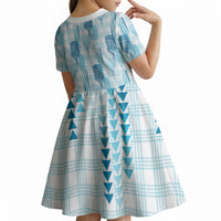 Aloha Hawaii Vintage Kahili Pa'a Lima Kid Short Sleeve Dress Palaka Print Oceanic Turquoise LT7 - Polynesian Pride