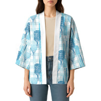 Aloha Hawaii Vintage Kahili Pa'a Lima Kimono Palaka Print Oceanic Turquoise