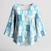 Aloha Hawaii Vintage Kahili Pa'a Lima Kimono Sleeve Blouse Palaka Print Oceanic Turquoise