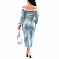 Aloha Hawaii Vintage Kahili Pa'a Lima Off The Shoulder Long Sleeve Dress Palaka Print Oceanic Turquoise LT7 - Polynesian Pride
