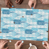Aloha Hawaii Vintage Kahili Pa'a Lima Puzzle Palaka Print Oceanic Turquoise