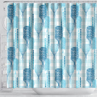 Aloha Hawaii Vintage Kahili Pa'a Lima Shower Curtain Palaka Print Oceanic Turquoise