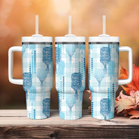 Aloha Hawaii Vintage Kahili Pa'a Lima Tumbler With Handle Palaka Print Oceanic Turquoise