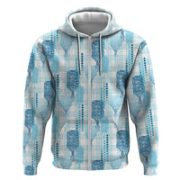 Aloha Hawaii Vintage Kahili Pa'a Lima Zip Hoodie Palaka Print Oceanic Turquoise