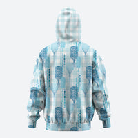 Aloha Hawaii Vintage Kahili Pa'a Lima Zip Hoodie Palaka Print Oceanic Turquoise