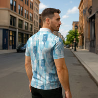Aloha Hawaii Vintage Kahili Pa'a Lima Zipper Polo Shirt Palaka Print Oceanic Turquoise LT7 - Polynesian Pride