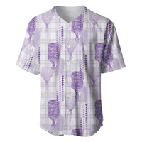 Aloha Hawaii Vintage Kahili Pa'a Lima Baseball Jersey Palaka Print Pastel Lavender