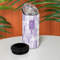 Aloha Hawaii Vintage Kahili Pa'a Lima 4 in 1 Can Cooler Tumbler Palaka Print Pastel Lavender