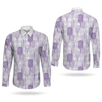 Aloha Hawaii Vintage Kahili Pa'a Lima Couples Matching Short Sleeve Bodycon Dress and Long Sleeve Button Shirt Palaka Print Pastel Lavender LT7 - Polynesian Pride