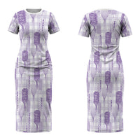 Aloha Hawaii Vintage Kahili Pa'a Lima Couples Matching Short Sleeve Bodycon Dress and Long Sleeve Button Shirt Palaka Print Pastel Lavender LT7 - Polynesian Pride