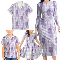 Aloha Hawaii Vintage Kahili Pa'a Lima Family Matching Long Sleeve Bodycon Dress and Hawaiian Shirt Palaka Print Pastel Lavender LT7 - Polynesian Pride