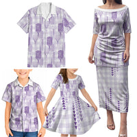 Aloha Hawaii Vintage Kahili Pa'a Lima Family Matching Puletasi and Hawaiian Shirt Palaka Print Pastel Lavender