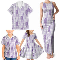 Aloha Hawaii Vintage Kahili Pa'a Lima Family Matching Tank Maxi Dress and Hawaiian Shirt Palaka Print Pastel Lavender LT7 - Polynesian Pride
