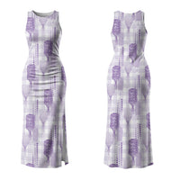 Aloha Hawaii Vintage Kahili Pa'a Lima Family Matching Tank Maxi Dress and Hawaiian Shirt Palaka Print Pastel Lavender LT7 Mom's Dress Lavender - Polynesian Pride
