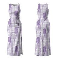 Aloha Hawaii Vintage Kahili Pa'a Lima Family Matching Tank Maxi Dress and Hawaiian Shirt Palaka Print Pastel Lavender
