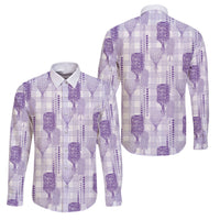 Aloha Hawaii Vintage Kahili Pa'a Lima Family Matching Tank Maxi Dress and Hawaiian Shirt Palaka Print Pastel Lavender LT7 Dad's Shirt - Long Sleeve Lavender - Polynesian Pride