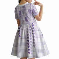 Aloha Hawaii Vintage Kahili Pa'a Lima Kid Short Sleeve Dress Palaka Print Pastel Lavender