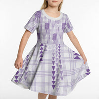Aloha Hawaii Vintage Kahili Pa'a Lima Kid Short Sleeve Dress Palaka Print Pastel Lavender